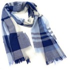 90% Wool 10% Cashmere Lightweight Oversized Scarf - Blue & White Check - V1